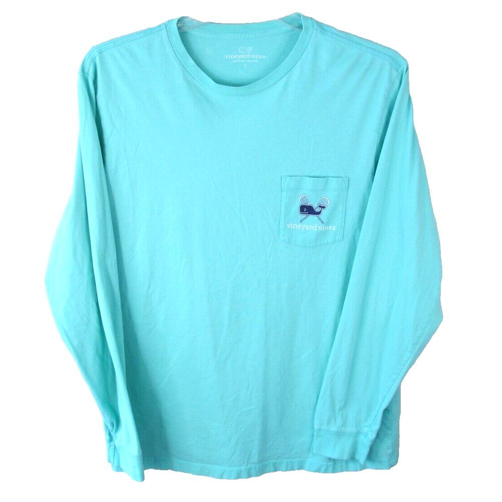 Vineyard Vines Lacrosse‎ Long Sleeve Shirt Men's Large Teal Graphic Lax Cotton